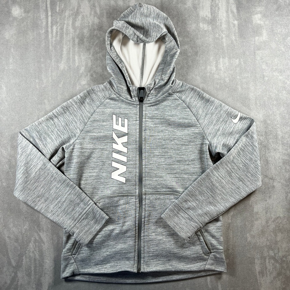 Nike Therma-Fit Full Zip Hoodie Boys Medium Gray Heather Space Dye Graphic